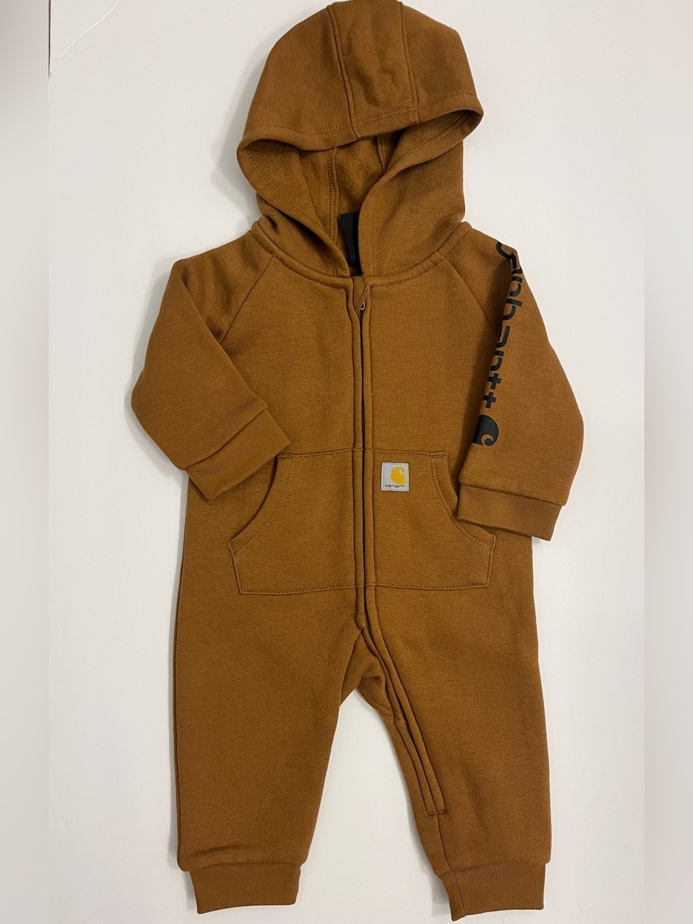 Carhartt Toddler Caramel Brown Hooded One-Piece Zip Romper 3 months